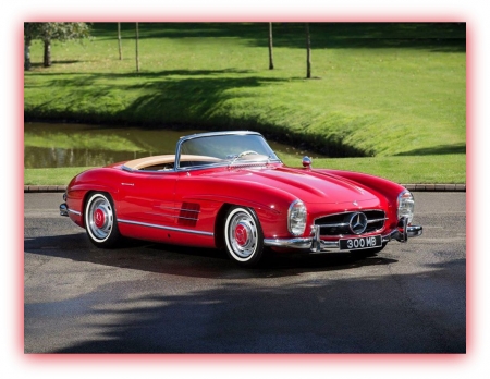 mercedes 300 sl 1957 - cabrio, cars, mercedes, red