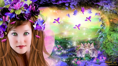 flower girl - birds, nature, girls, flower