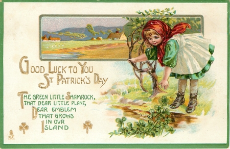 :) - st patrick, girl, card, vintage