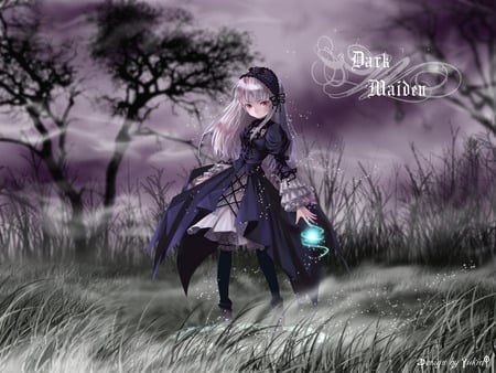 Dark maiden - forest, wind, cute, beautiful, dark, girl, night