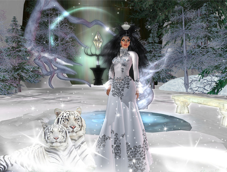 Snowqueen - ice, abstract, predator, snow, snowqueen, fantasy, tigers