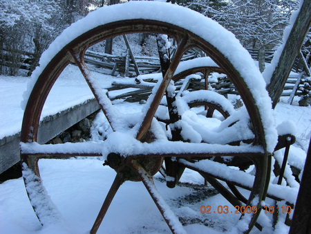 Old Iron - winter, antique farm equipment, snow