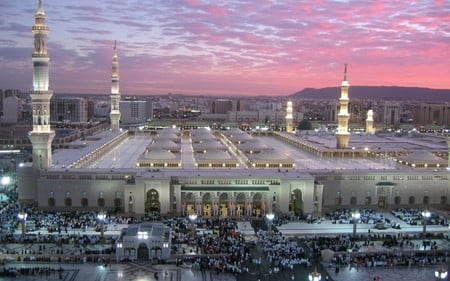 Beautiful mosque - holy place, al-masjid al-nabawi, mosque of the prophet, saudi arabia, dusk, muhammed, islam, mosque