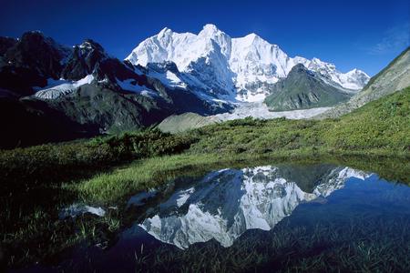 Mountain In Tibet - winter, nature, tibet, pond, snow, summit, forest, mountain