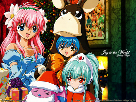 Galaxy angels at chirstmas time!XD! - anime, wallpaper, christmas scene, cute grils