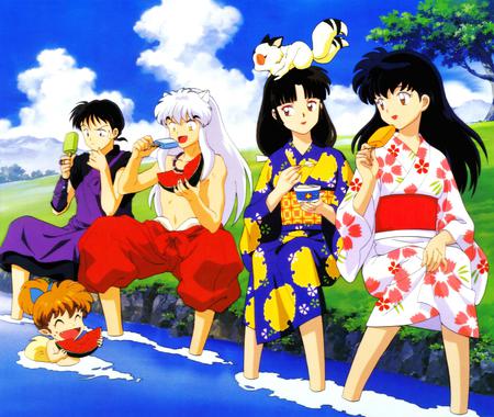 Inuyasha icecream and watermelons - inuyasha, kagome, anime, icecream