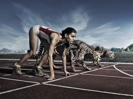 running with leopards - race, girl, start, leopards