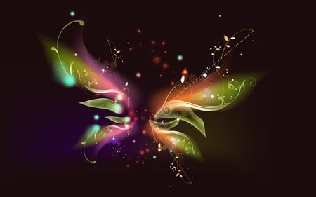 abstract colorful butterfly - magic, string, fantasy, black, butterfly, abstract, amazing, dark, yellow, blue, green, color