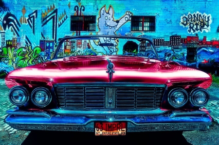 1963 Chrysler Imperial - pink, car, chrysler, graffiti, oldie, vintage