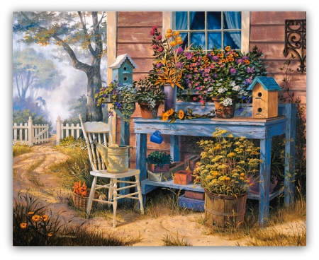 beautiful farmhouse - farm, flowers, country, house