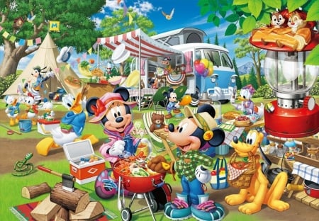 Camping - camping, mickey mouse, fantasy, summer, pluto, picnic, disney