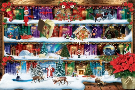 Christmas shelves - shelves, craciun, fantasy, christmas, santa