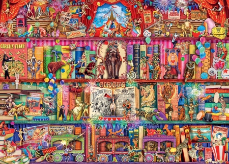 The greatest show on earth shelves - circus horse elephant, horse, shelves, fantasy, art, show, elephant, circus
