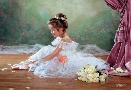 Little ballerina - pictura, ballerina, dancer, painting, girl, copil, art, child