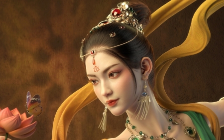 Dancer - lutu, jewel, fantasy, dancer, face, girl, orange
