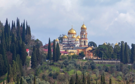 Monastery in Georgia - Georgia, monastery, church, Abkhazia, domes