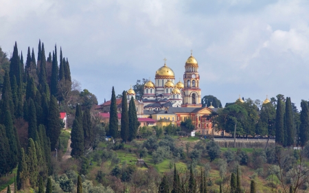 Monastery in Georgia - Georgia, domes, Abkhazia, church, monastery