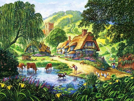 paradise.... - animals, horse, house, lake