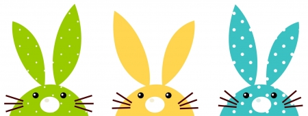 Happy Easter! - bunny, blue, white, yellow, green, card, easter, rabbit