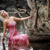 Wet Blonde Model in Pink Dress