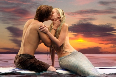 kissing a mermaid - abstract, fantasy, kiss, mermaid