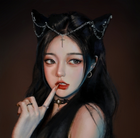 Catwoman - catwoman, girl, jewel, superb, fantasy, hand, huang lunfu, gorgeous, face, art, frumsete