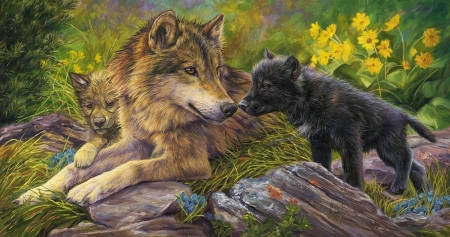 wolffamily - puppies, animals, wolf, wolves