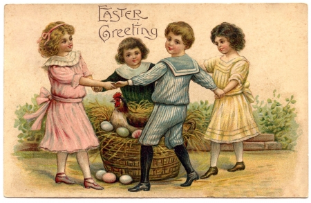 :) - egg, children, boy, girl, card, easter, vintage, copil