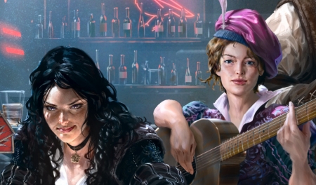 The Witcher - art, bar, fantasy, girl, instrument, johannes voss, mandolin, yennefer