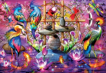 Fantasy in Flight - fantasy, birds, colors, puzzle