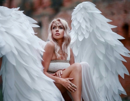 white angel - angel, blond, fantasy, white
