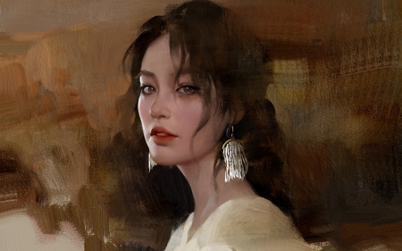 Girl - fantasy, girl, portrait, earrings, xintong chen, face, art, jewel