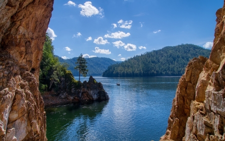 Yenisei River in Siberia - cliffs, river, russia, siberia