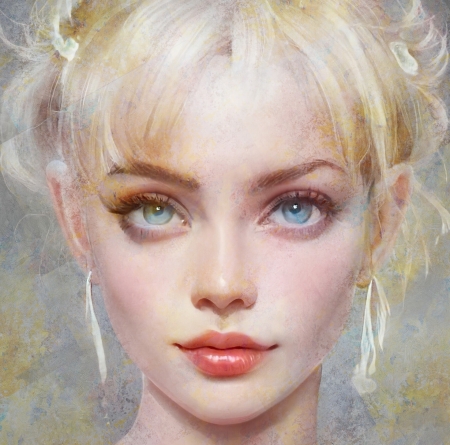 Blonde - blue, fantasy, art, inchains003, portrait, eyes, face, girl