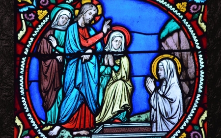 Jesus and Lazarus - Mary, Lazarus, tomb, stained glass, Martha, Jesus