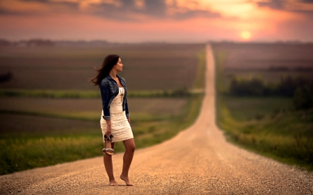 long way home - country, girl, route66, street