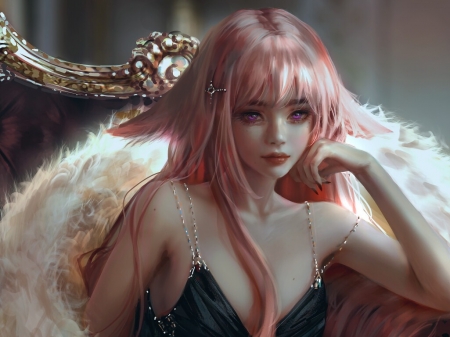 Yae Miko - art, fox, pink, fantasy, ears, nixeu, girl