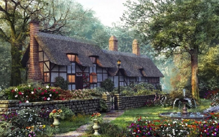 big farmhouse - garden, farm, country, house