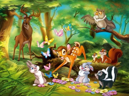 bambi and his friends - bambi, disney, fantasy, walt disney