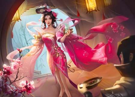 Beautiful Dancer - pink, veils, digital, art, fantasy, dancer, girl, woman