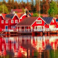 Reflections of red houses