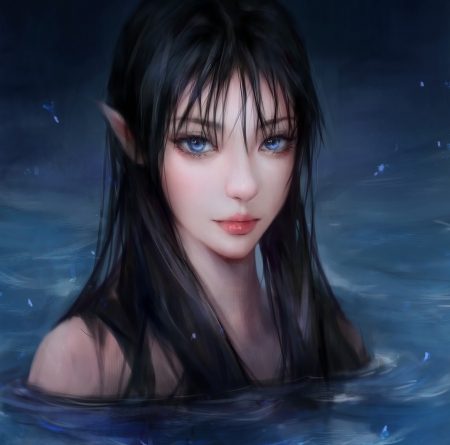 Mermaid - blue, mermaid, fantasy, art, face, miqi1998, girl, water
