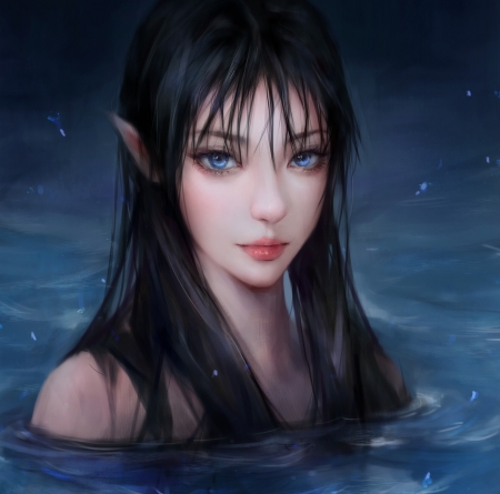 Mermaid - fantasy, water, mermaid, blue, girl, face, art, miqi1998