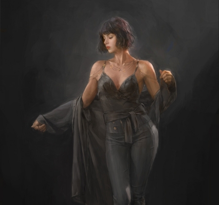 Girl - girl, black, art, kim ssang, fantasy
