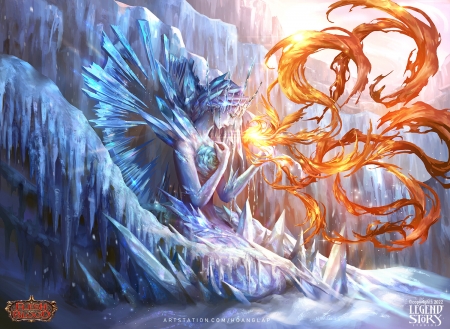 Thaw - winter, thaw, blue, fantasy, hoang lap solan, hoanglapsolan, girl, orange
