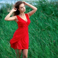 Brunette in a Red Dress