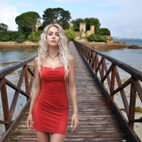 Platinum Blonde in a Red Dress