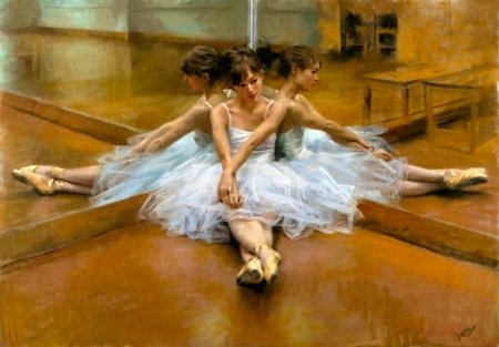 Ballerina - mirror, vicente romero redondo, dancer, art, painting, pictura, girl, ballerina
