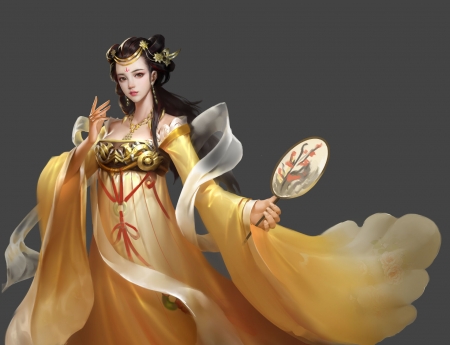 Princess - bloody wings, evantai, fantasy, girl, hand fan, princess, yellow