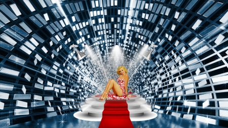 Under The Spotlight - podium, mirrors, carpet, digital, lighting, spotlights